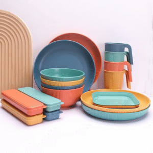 Hot Sale Manufacturers OEM Reusable Eco Wheat Straw Plates Dinnerware Set Unbreakable