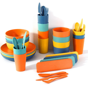 Eco Friendly Wheat Straw Reusable Tableware Set With Customized Color Logo