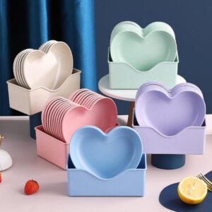 Heart Shaped Reusable Eco-friendly Wheat Straw Dinner Plate Customized High Quality Party Fruit Plate Set