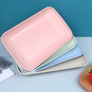 Rectangle Reusable Eco Friendly Wheat Straw Plastic Party Dinner Food Plate Dishes