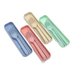 Reusable Portable Flatware Fork and Spoon Chopsticks Travel Cutlery Set Biodegradable Wheat Straw With Case