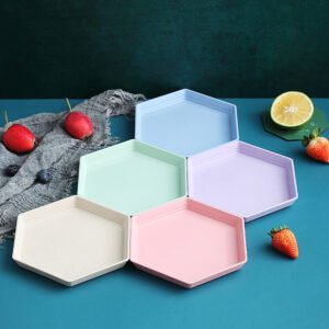 Reusable Eco Friendly Wheat Straw Plastic Party Dinner Dessert Snack Plate Dishes