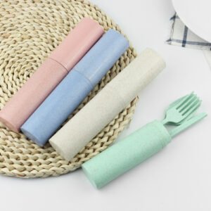 Wheat Fiber Spoon Fork Chopsticks Flatware Set for Travel Used