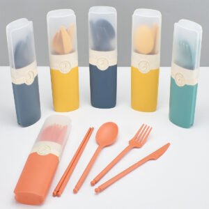 Wheat Straw Cutlery Set With Box Eco-friends Portable Outdoor Travel Camping Cutlery