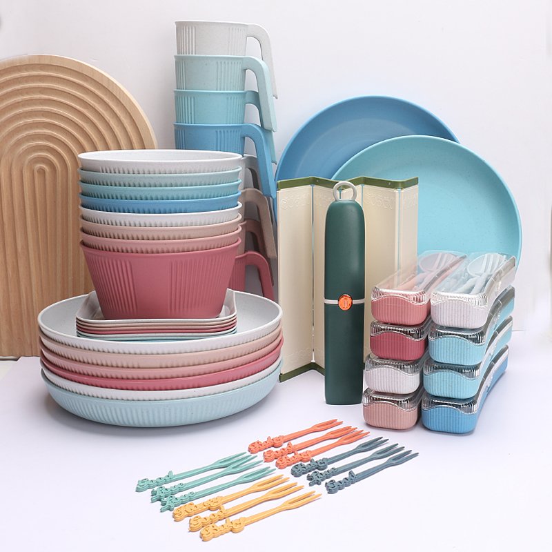 Custom wheat straw dinnerware set with logo OEM ODM service