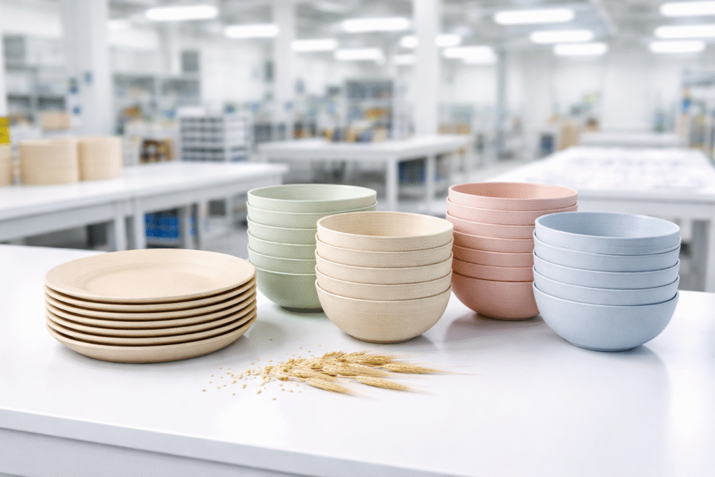 Quality inspection of wheat straw tableware in factory