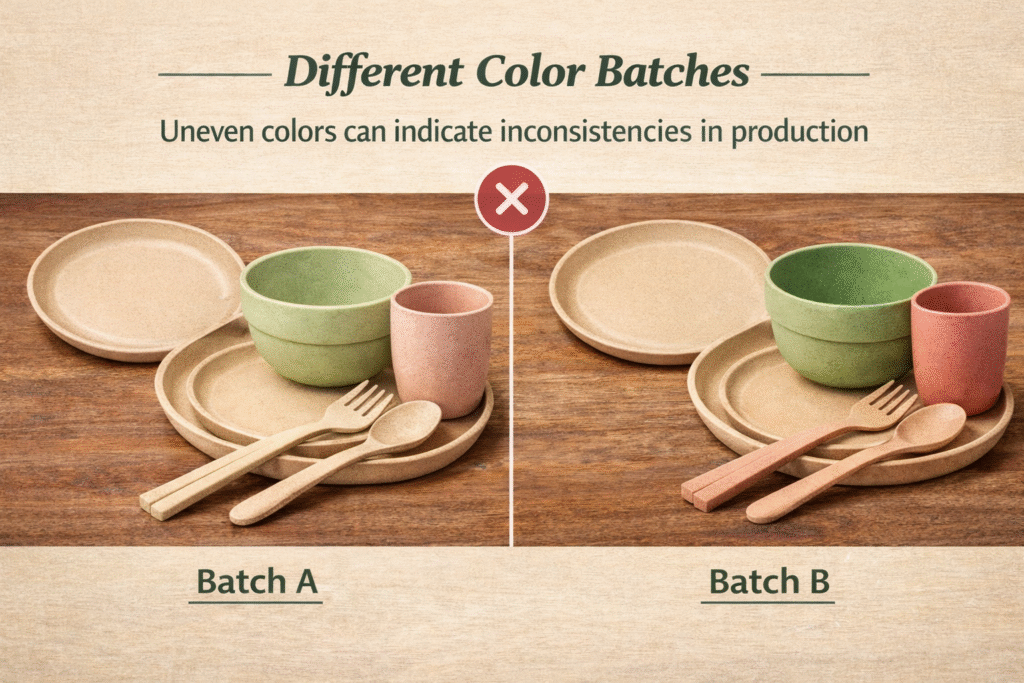Comparison of color batches for wheat Straw Dinnerware set