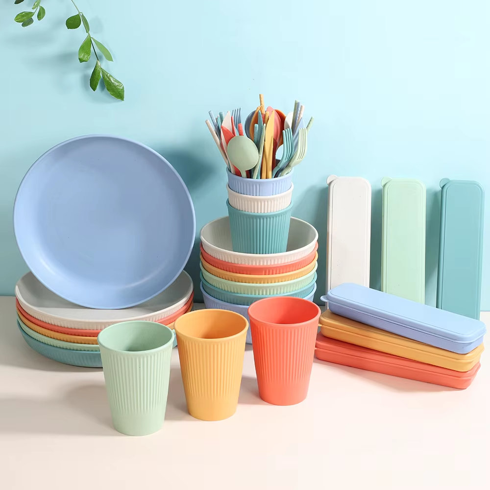 Unbreakable Wheat Straw Tableware Set 24pcs