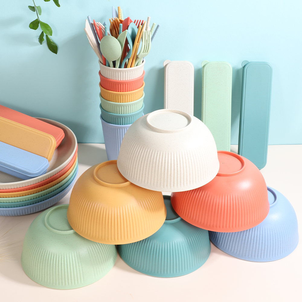 Unbreakable Wheat Straw Tableware Set 24pcs